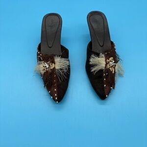 Foratempo Vintage Embellished Brown Women's Slides with Kitten Heels Size 36/5.5